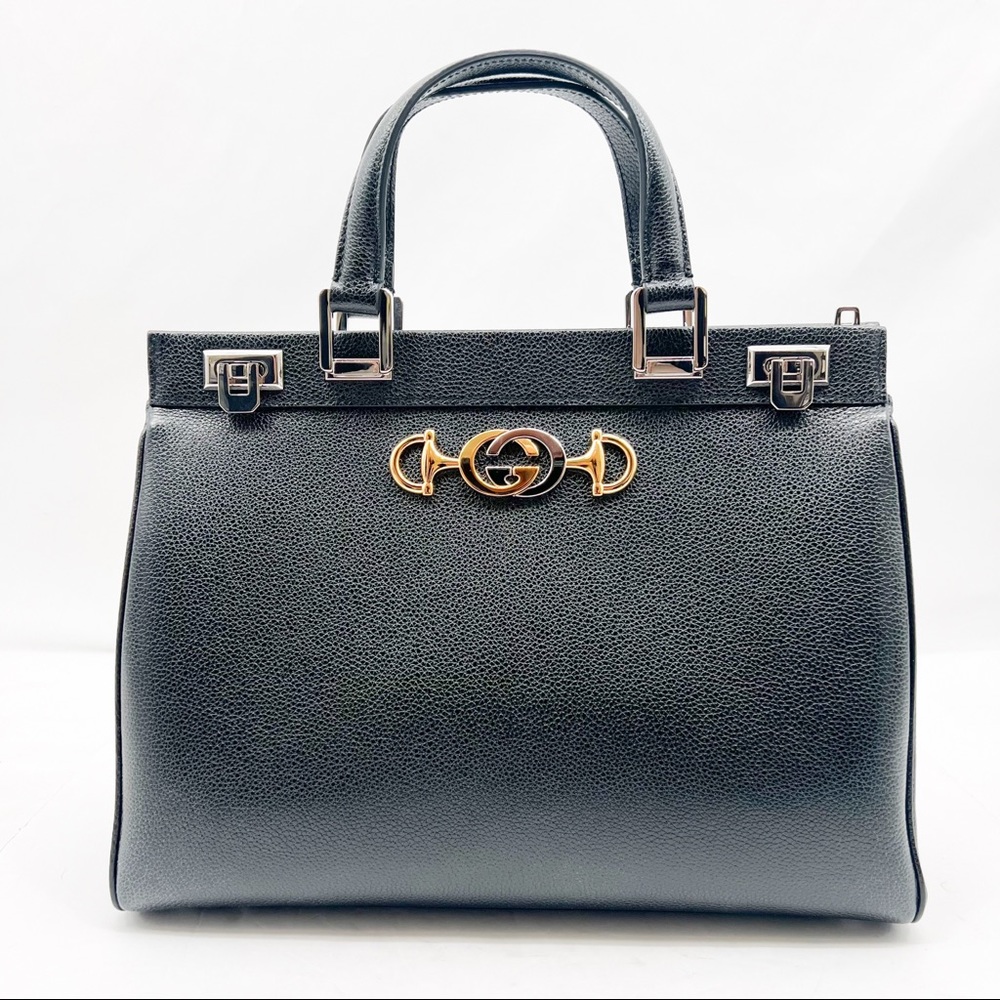 Gucci Zumi Posillipo Top Handle Grainy Leather Medium Shoulder Tote Bag